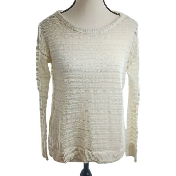 American Eagle Sweater Cream Knit Crew Neck Open Knit Long Sleeve Womens Size S - Picture 1 of 7
